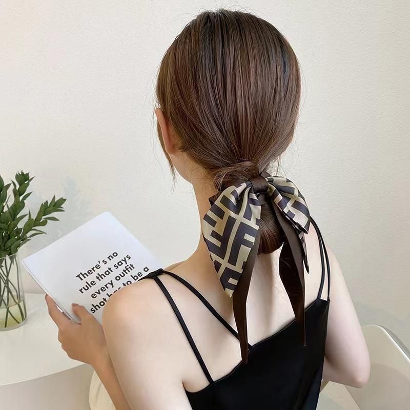 Women Elegant Scrunchies for Hair Ribbon Ties Bow Scrunchies Ponytail Scrunchie - Beige V528-XY00450-XBGZKS-213360