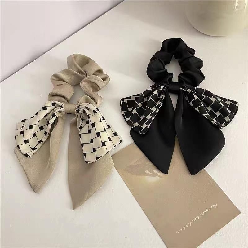 Women Elegant Scrunchies for Hair Ribbon Ties Bow Scrunchies Ponytail Scrunchie - Beige V528-XY00450-XBGZKS-213360