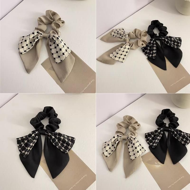 Women Elegant Scrunchies for Hair Ribbon Ties Bow Scrunchies Ponytail Scrunchie - Beige V528-XY00450-XBGZKS-213360