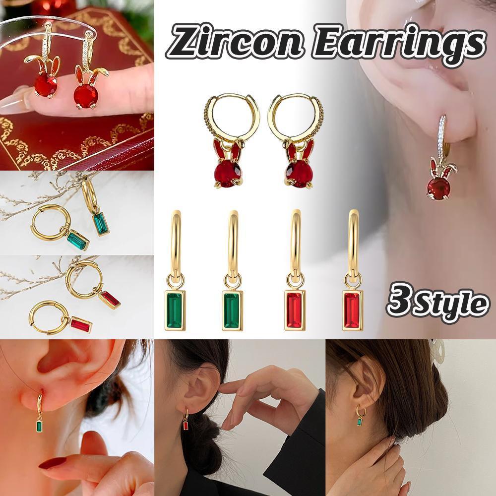 Fashion Gold Zircon Earrings Stud Drop Dangle Wedding Best Gift For Women - Square-Green V528-XY00568-SE21062906GN-607830