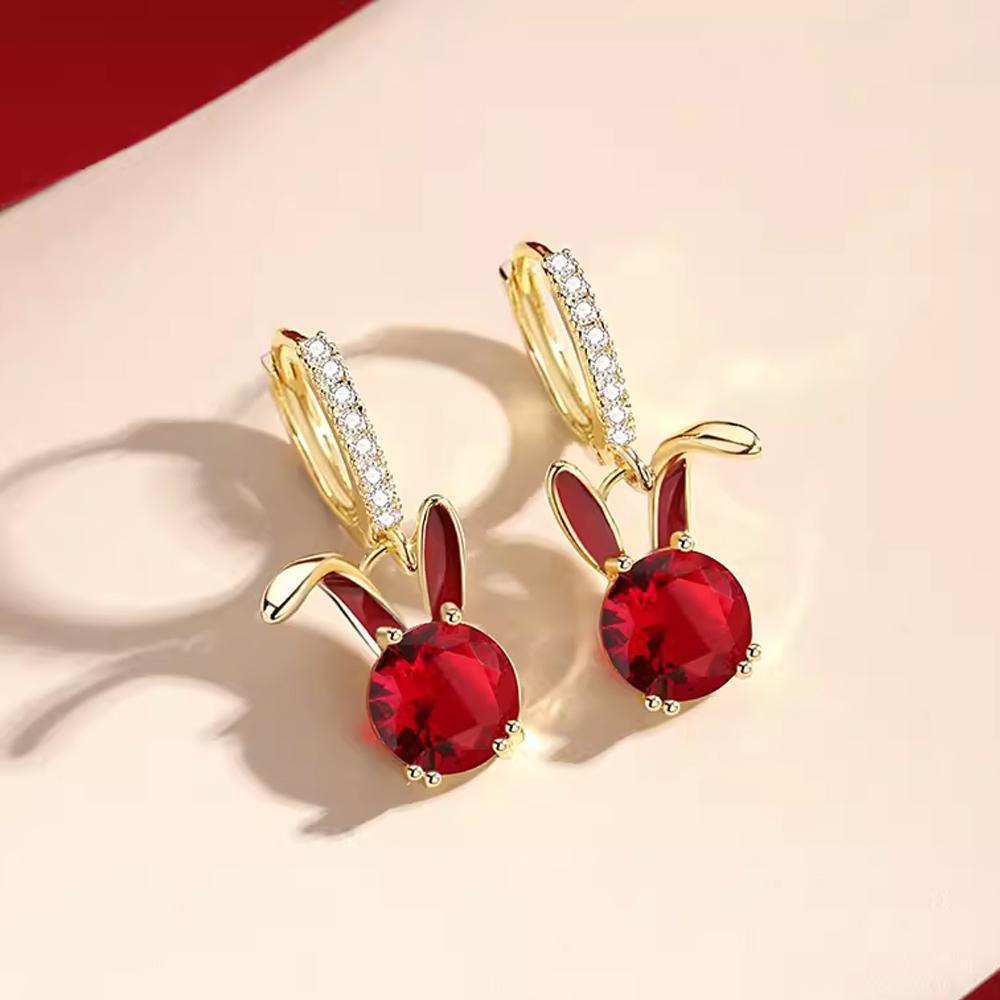 Fashion Gold Zircon Earrings Stud Drop Dangle Wedding Best Gift For Women - Square-Red V528-XY00569-SE21062906R-257464