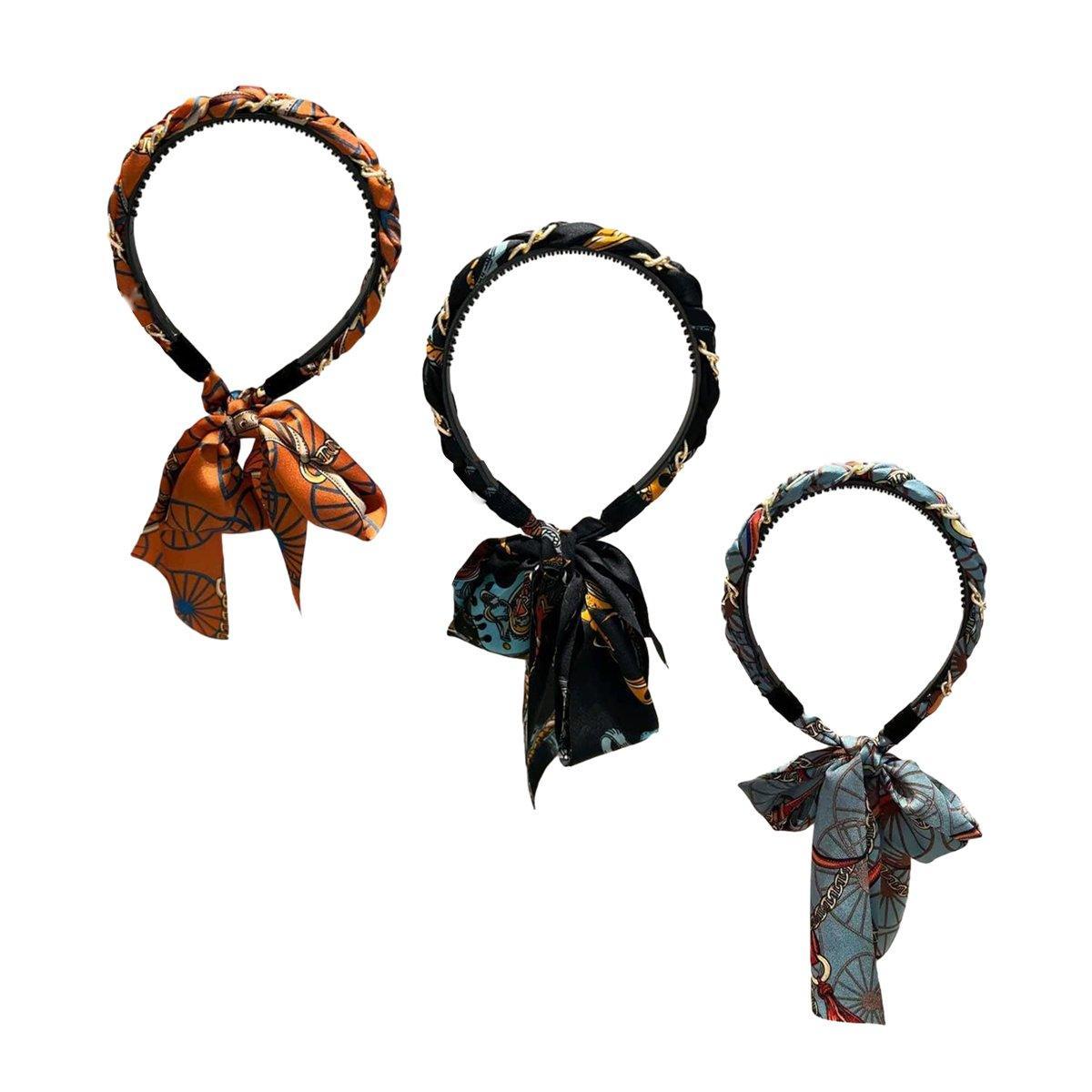 Chains patterned satin headband with Long Scarf Headband Scarf Hair Accessories - Orange V528-XY00612-ORANGE-723167