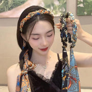 Chains patterned satin headband with Long Scarf Headband Scarf Hair Accessories - Orange V528-XY00612-ORANGE-723167