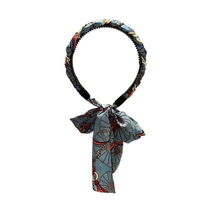 Chains patterned satin headband with Long Scarf Headband Scarf Hair Accessories - Orange V528-XY00612-ORANGE-723167