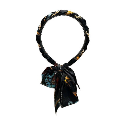 Chains patterned satin headband with Long Scarf Headband Scarf Hair Accessories - Blue V528-XY00614-BLUE-434701