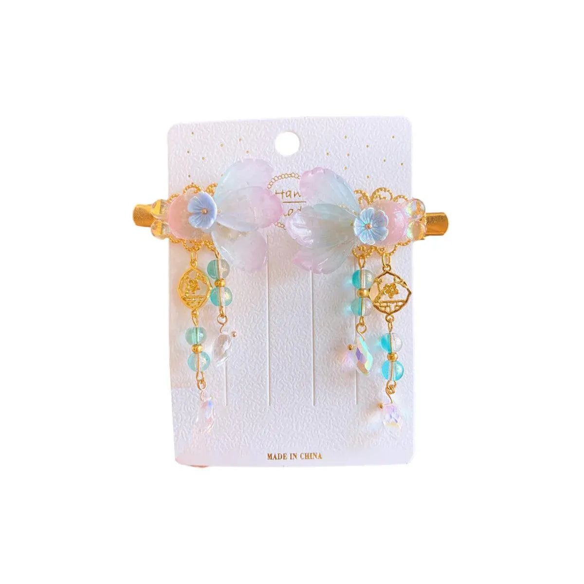 2Pcs Hanfu Flower Hair Clip with Pearl Tassel Butterfly Hairpin for Women and Girls Party - E018 V528-XY00626-E018-137673