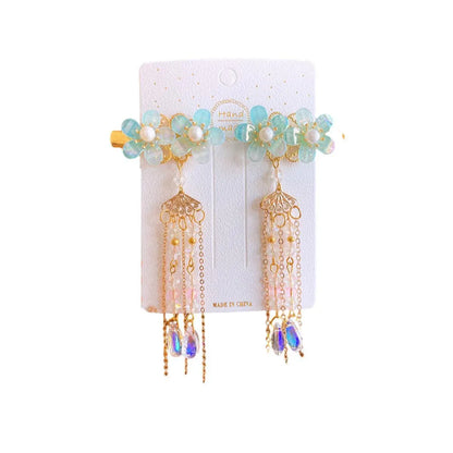 2Pcs Hanfu Flower Hair Clip with Pearl Tassel Butterfly Hairpin for Women and Girls Party - E002 V528-XY00630-E002-407698