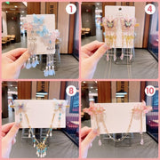 2Pcs Hanfu Flower Hair Clip with Pearl Tassel Butterfly Hairpin for Women and Girls Party - 13