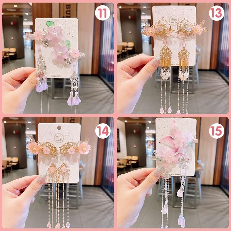 2Pcs Hanfu Flower Hair Clip with Pearl Tassel Butterfly Hairpin for Women and Girls Party - 13