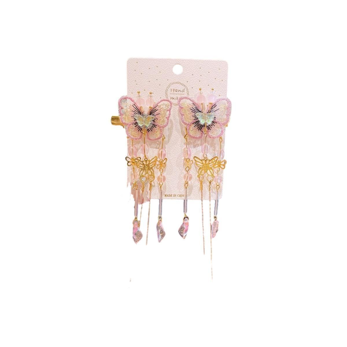 2Pcs Hanfu Flower Hair Clip with Pearl Tassel Butterfly Hairpin for Women and Girls Party - 4