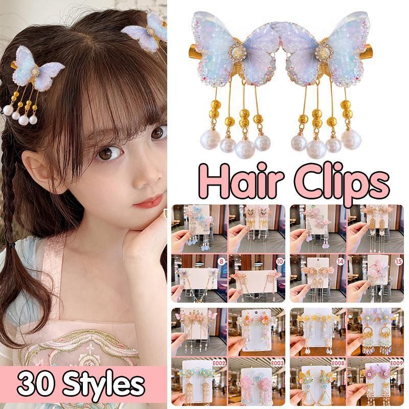 2Pcs Hanfu Flower Hair Clip with Pearl Tassel Butterfly Hairpin for Women and Girls Party - 4