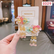 2Pcs Hanfu Flower Hair Clip with Pearl Tassel Butterfly Hairpin for Women and Girls Party - 4