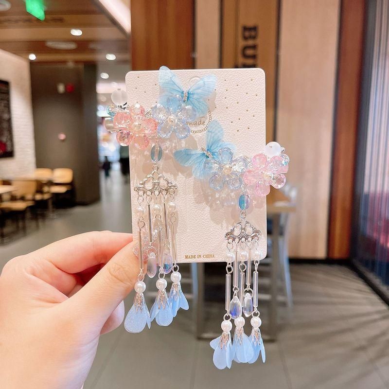 2Pcs Hanfu Flower Hair Clip with Pearl Tassel Butterfly Hairpin for Women and Girls Party - 1