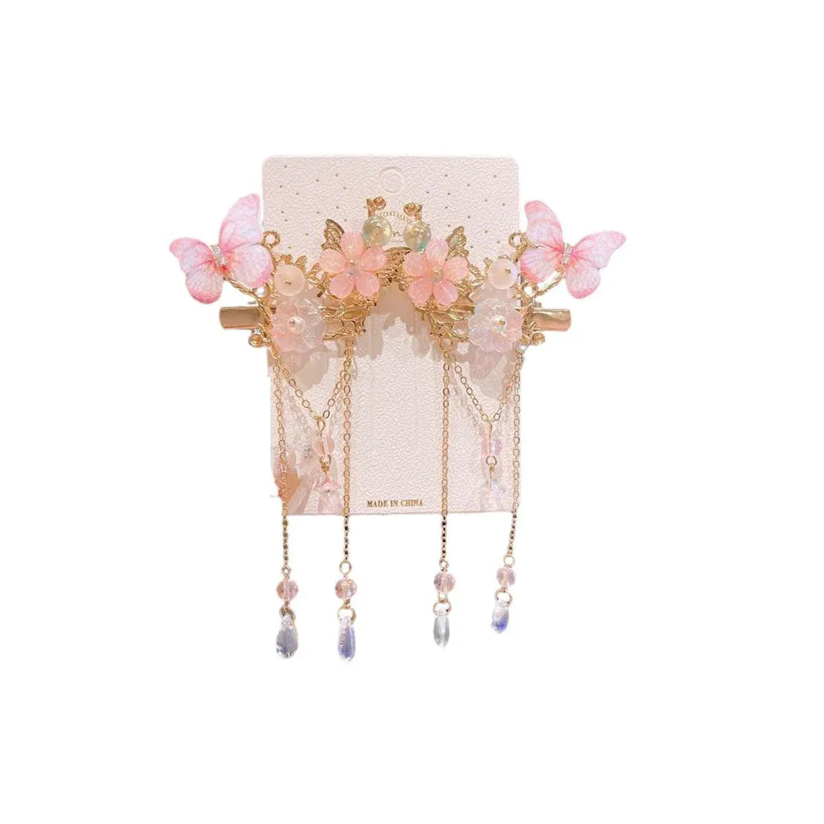 2Pcs Hanfu Flower Hair Clip with Pearl Tassel Butterfly Hairpin for Women and Girls Party - 17