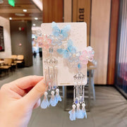 2Pcs Hanfu Flower Hair Clip with Pearl Tassel Butterfly Hairpin for Women and Girls Party - 17