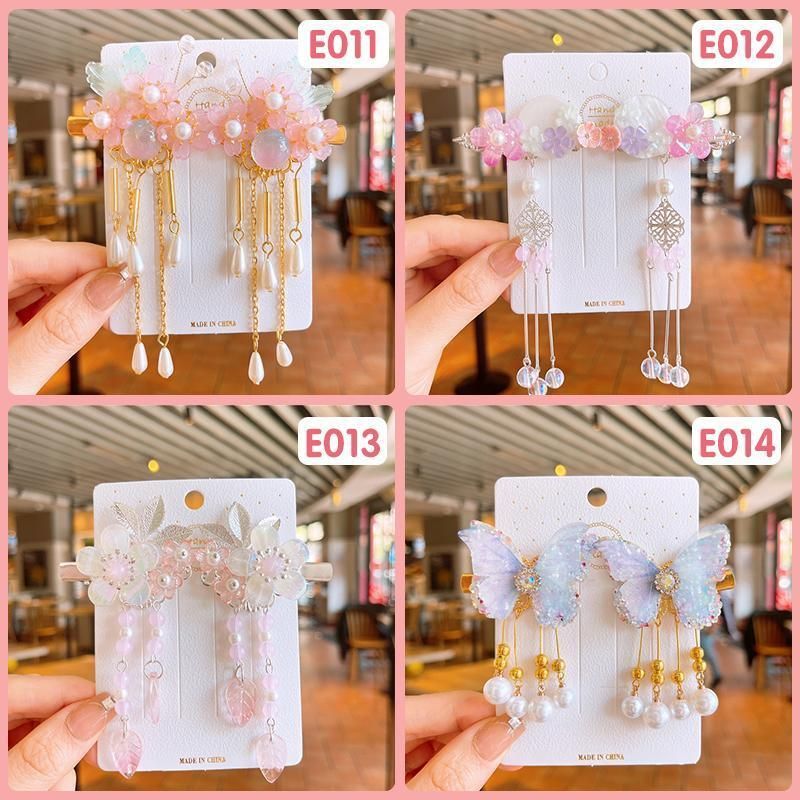 2Pcs Hanfu Flower Hair Clip with Pearl Tassel Butterfly Hairpin for Women and Girls Party - 15