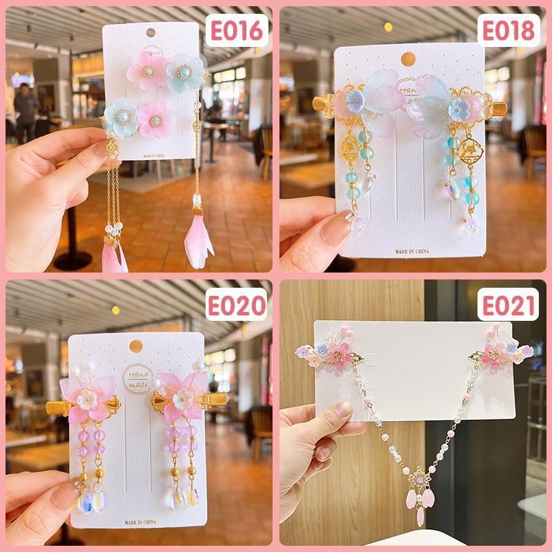 2Pcs Hanfu Flower Hair Clip with Pearl Tassel Butterfly Hairpin for Women and Girls Party - 15