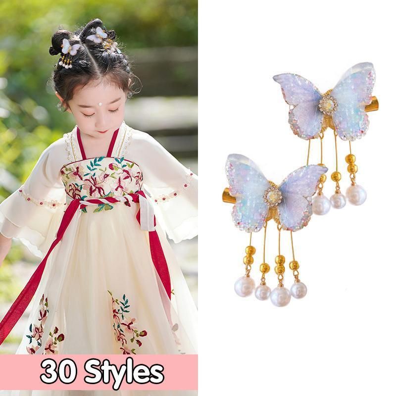 2Pcs Hanfu Flower Hair Clip with Pearl Tassel Butterfly Hairpin for Women and Girls Party - 15