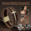 Men Cross Bracelet Multi-Layer Leather Wristband Stainless Steel Stylish Gift - Silver V528-XY00742-SILVER-694079