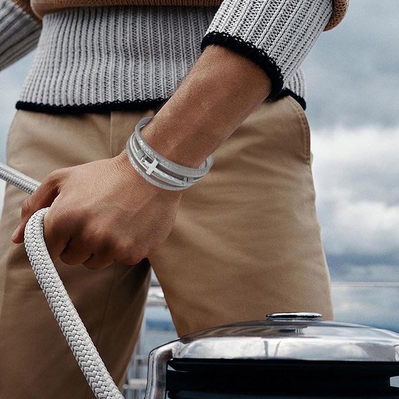 Men Cross Bracelet Multi-Layer Leather Wristband Stainless Steel Stylish Gift - Silver V528-XY00742-SILVER-694079