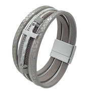 Men Cross Bracelet Multi-Layer Leather Wristband Stainless Steel Stylish Gift - Silver V528-XY00742-SILVER-694079