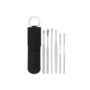 6Pcs Earpick Ear Wax Curette Ear Cleaner Remover Spoon Ear Cleaning Tool Kit - Black+Sliver V528-YJ15-BLACKSLIVER-353409