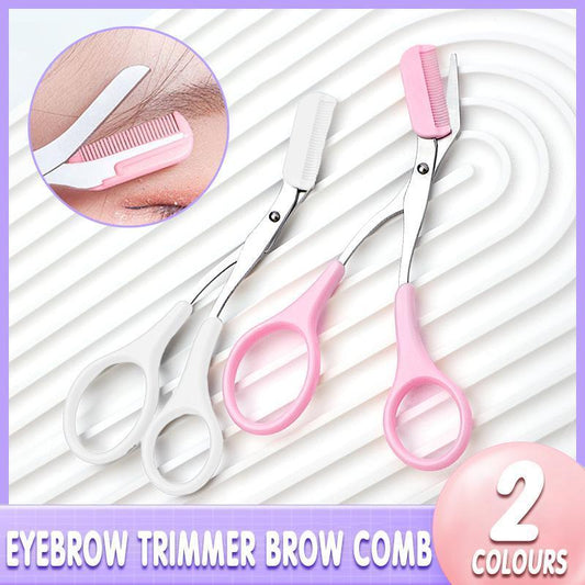 Eyebrow Trimmer Grooming Scissors Eyelash Thinning Shears Comb Brow Shaping Tool - Pink V528-YL099-PINK-5567