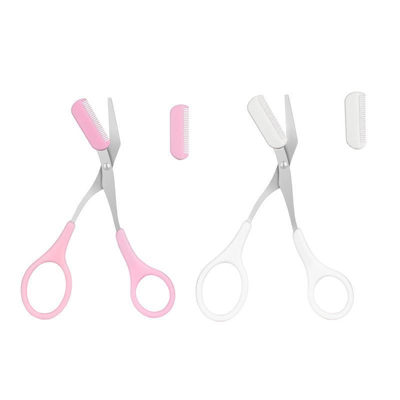 Eyebrow Trimmer Grooming Scissors Eyelash Thinning Shears Comb Brow Shaping Tool - Pink V528-YL099-PINK-5567