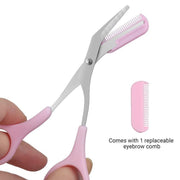 Eyebrow Trimmer Grooming Scissors Eyelash Thinning Shears Comb Brow Shaping Tool - Pink V528-YL099-PINK-5567