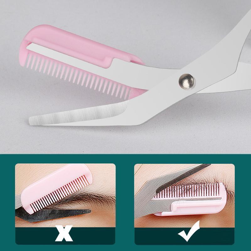 Eyebrow Trimmer Grooming Scissors Eyelash Thinning Shears Comb Brow Shaping Tool - Pink V528-YL099-PINK-5567