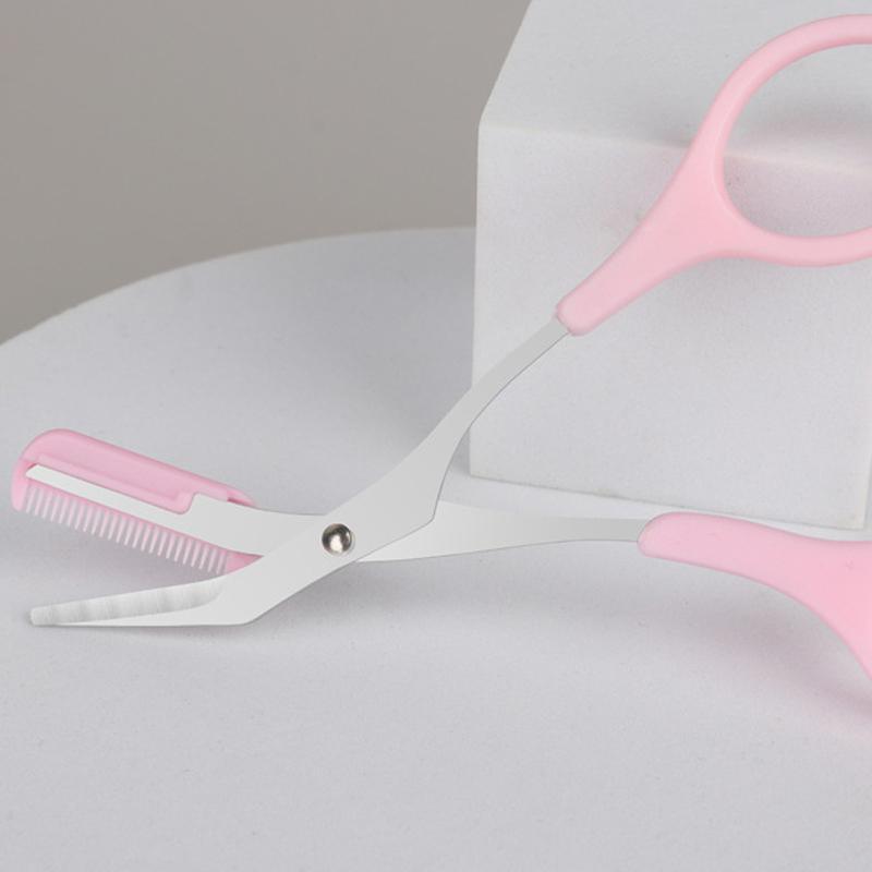 Eyebrow Trimmer Grooming Scissors Eyelash Thinning Shears Comb Brow Shaping Tool - Pink V528-YL099-PINK-5567