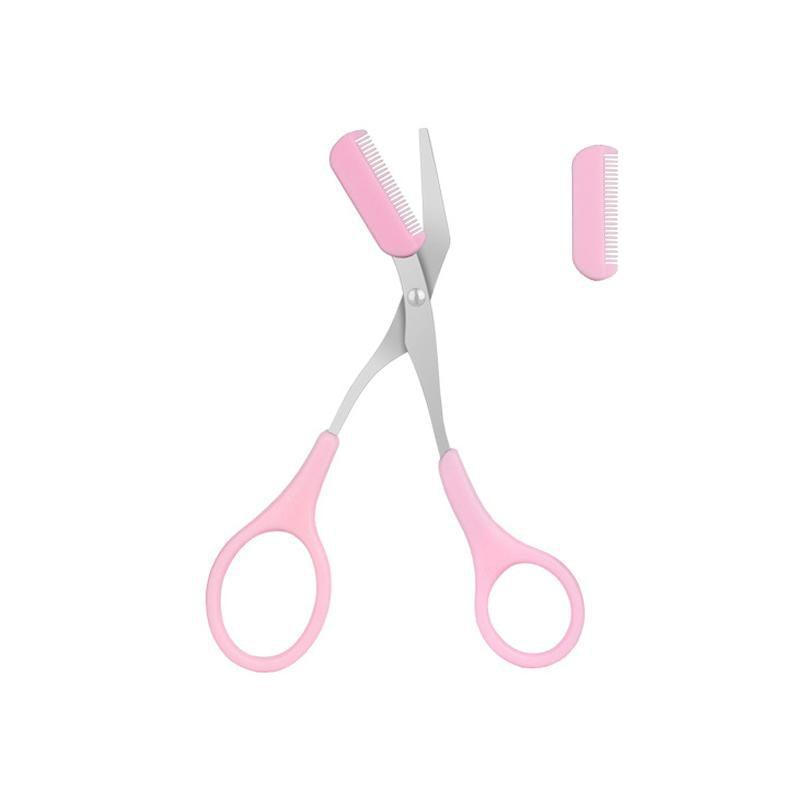 Eyebrow Trimmer Grooming Scissors Eyelash Thinning Shears Comb Brow Shaping Tool - Pink V528-YL099-PINK-5567