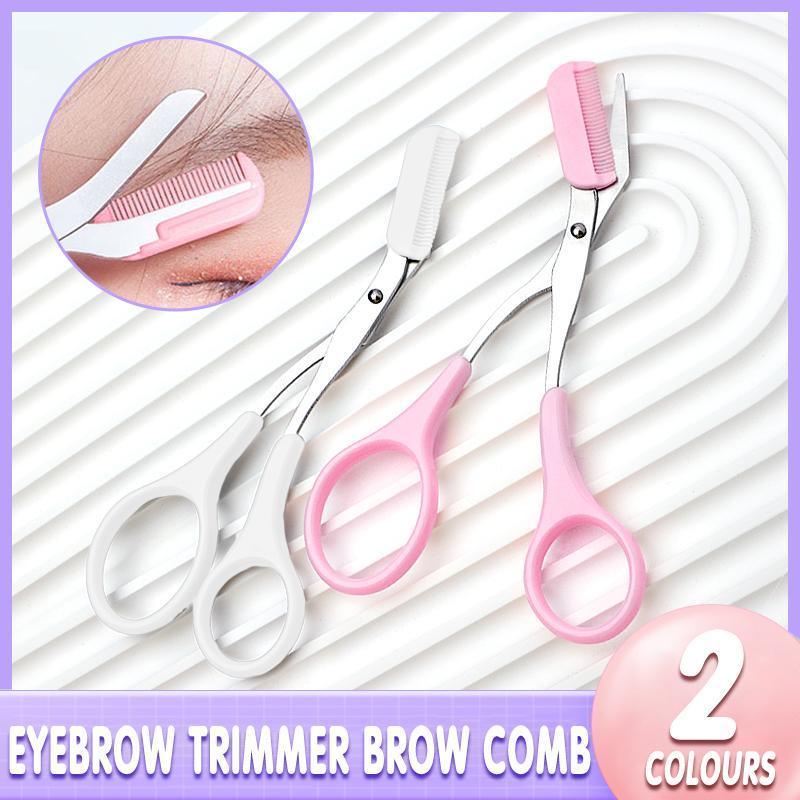Eyebrow Trimmer Grooming Scissors Eyelash Thinning Shears Comb Brow Shaping Tool - White V528-YL099-WHITE-8921