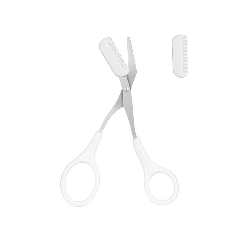 Eyebrow Trimmer Grooming Scissors Eyelash Thinning Shears Comb Brow Shaping Tool - White V528-YL099-WHITE-8921