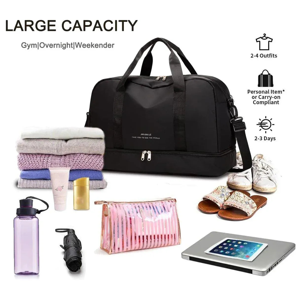 Yoga Fitness Bag Outdoor Sports Travel Bag Large Capacity Gym Luggage Bag V528-YOGA-MAT-BAG-BLACK-731562