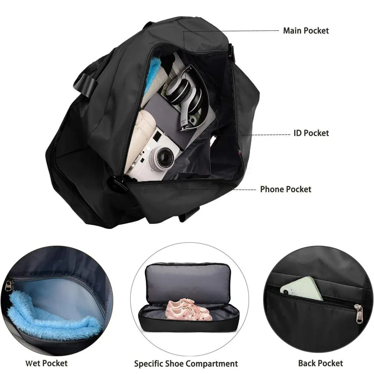 Yoga Fitness Bag Outdoor Sports Travel Bag Large Capacity Gym Luggage Bag V528-YOGA-MAT-BAG-BLACK-731562