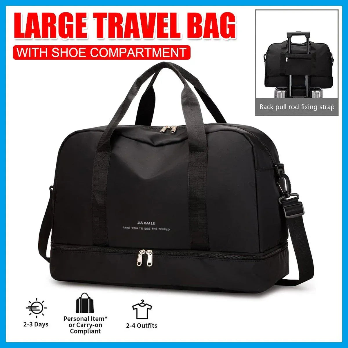Yoga Fitness Bag Outdoor Sports Travel Bag Large Capacity Gym Luggage Bag V528-YOGA-MAT-BAG-BLACK-731562
