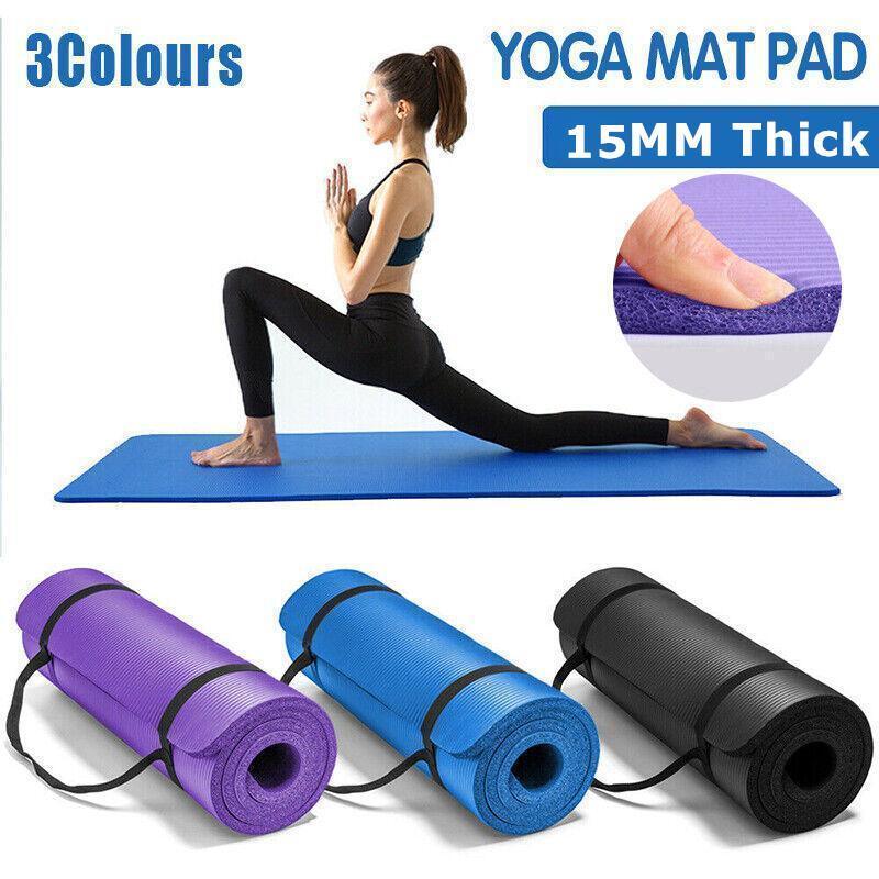 15mm Thick Yoga Mat Pad NBR Nonslip Exercise Fitness Pilate Gym Durable - Black V528-YOGAMAT-BLACK-15MM-313810