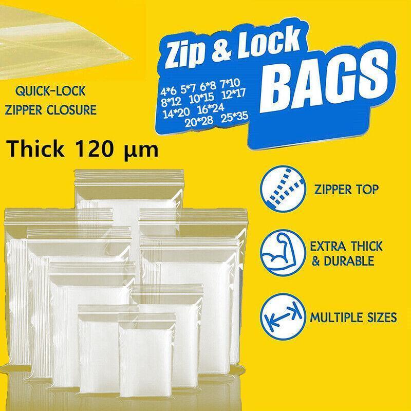 10/100PCS Thick Resealable Ziplock Bags in 12 Sizes Zip Lock Plastic Bags - 14x20cm-100pcs V528-ZIPLOCKPLASTICBAGS14102