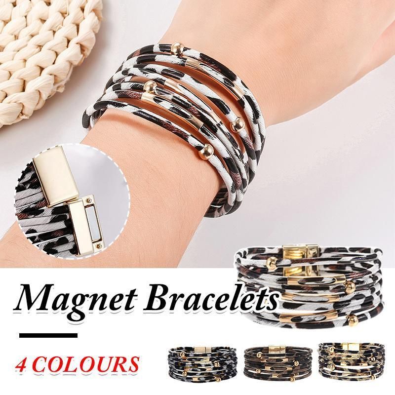 Fashion Snap Lock Leather Bohemian Leopard Print Bangle Stylish Bracelet Gift - White V528-ZK00124-WHITE-152092