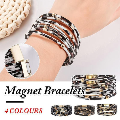 Fashion Snap Lock Leather Bohemian Leopard Print Bangle Stylish Bracelet Gift - White V528-ZK00124-WHITE-152092