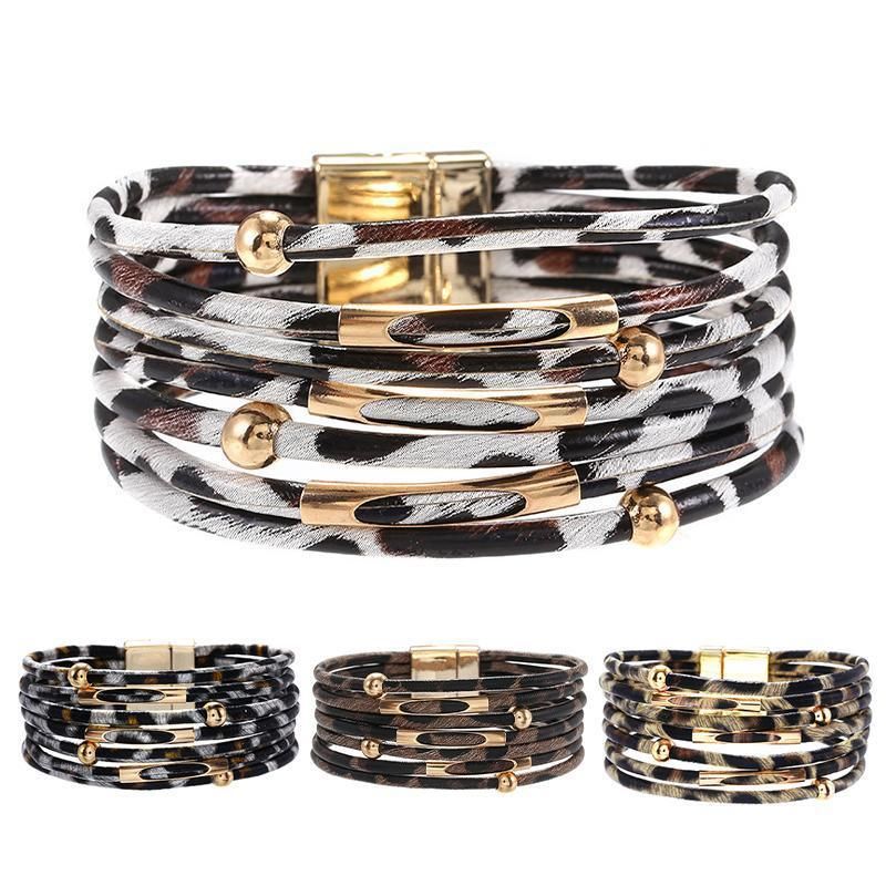 Fashion Snap Lock Leather Bohemian Leopard Print Bangle Stylish Bracelet Gift - White V528-ZK00124-WHITE-152092