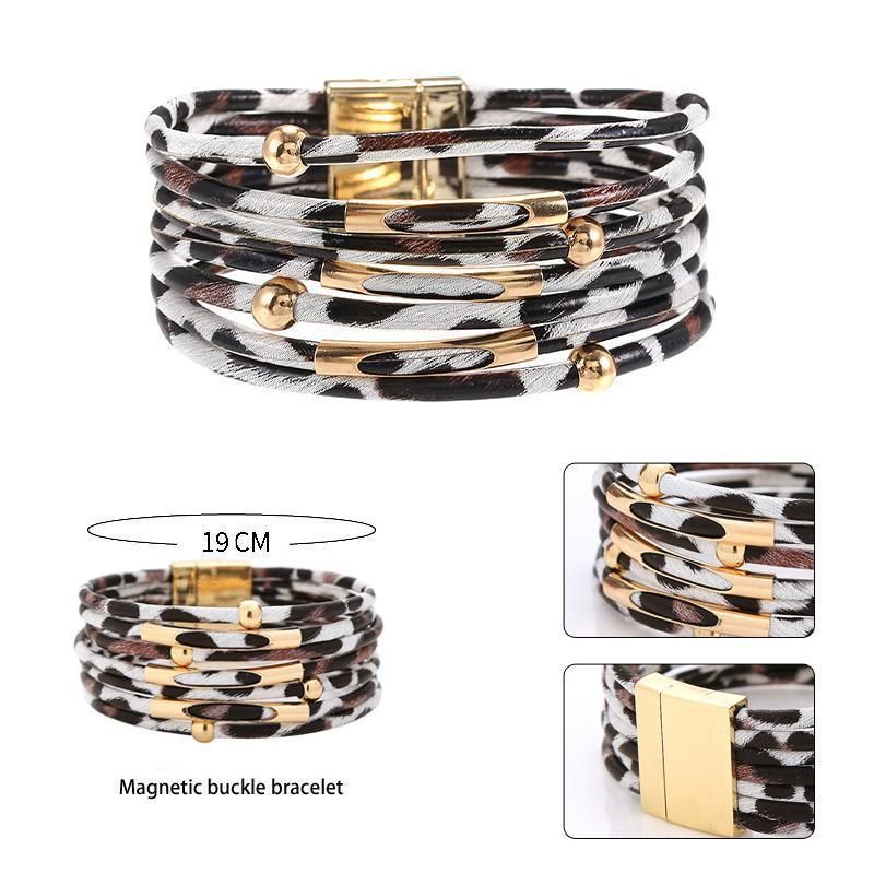 Fashion Snap Lock Leather Bohemian Leopard Print Bangle Stylish Bracelet Gift - White V528-ZK00124-WHITE-152092
