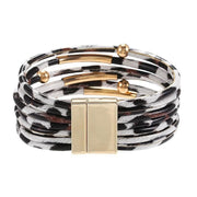 Fashion Snap Lock Leather Bohemian Leopard Print Bangle Stylish Bracelet Gift - White V528-ZK00124-WHITE-152092