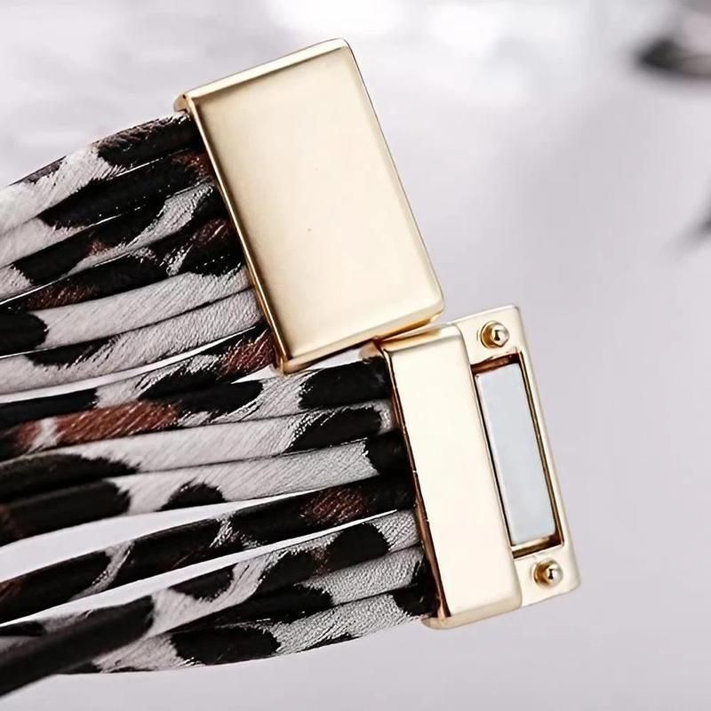 Fashion Snap Lock Leather Bohemian Leopard Print Bangle Stylish Bracelet Gift - White V528-ZK00124-WHITE-152092