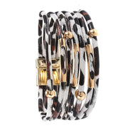 Fashion Snap Lock Leather Bohemian Leopard Print Bangle Stylish Bracelet Gift - White V528-ZK00124-WHITE-152092