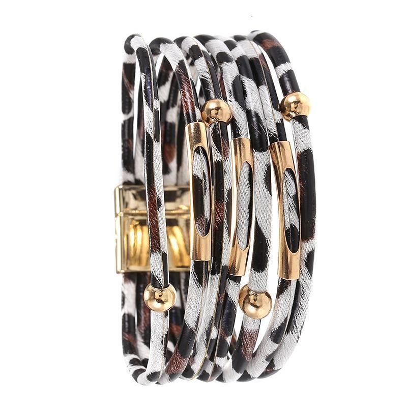 Fashion Snap Lock Leather Bohemian Leopard Print Bangle Stylish Bracelet Gift - White V528-ZK00124-WHITE-152092