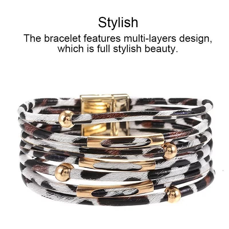 Fashion Snap Lock Leather Bohemian Leopard Print Bangle Stylish Bracelet Gift - White V528-ZK00124-WHITE-152092