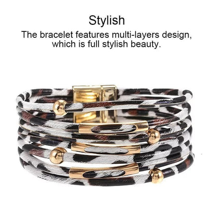 Fashion Snap Lock Leather Bohemian Leopard Print Bangle Stylish Bracelet Gift - White V528-ZK00124-WHITE-152092