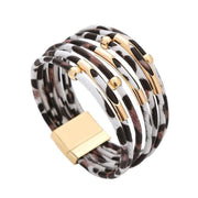 Fashion Snap Lock Leather Bohemian Leopard Print Bangle Stylish Bracelet Gift - White V528-ZK00124-WHITE-152092